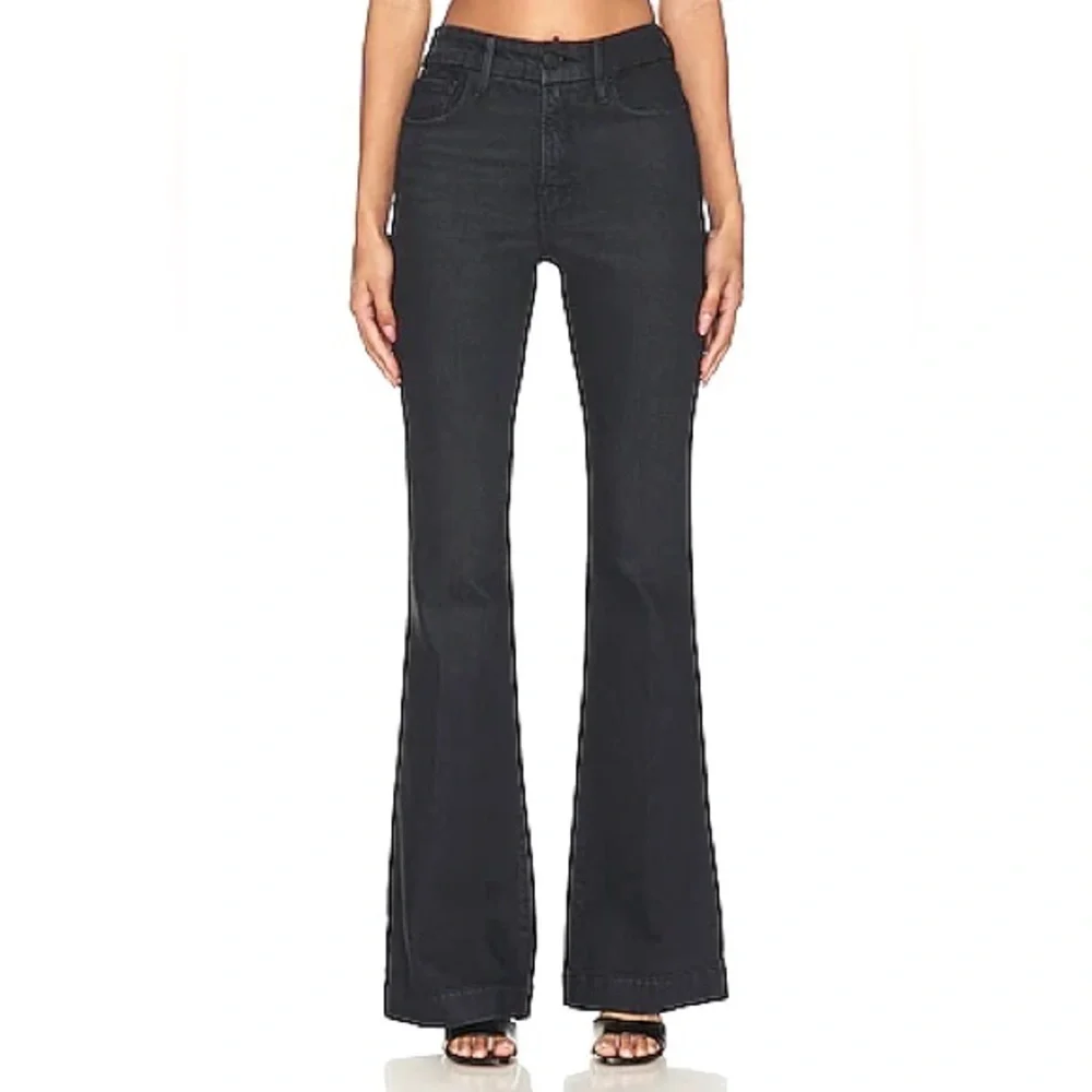 J Brand Maria Flare Jeans in Serious Black High Rise Flared Matte Black Size 29
